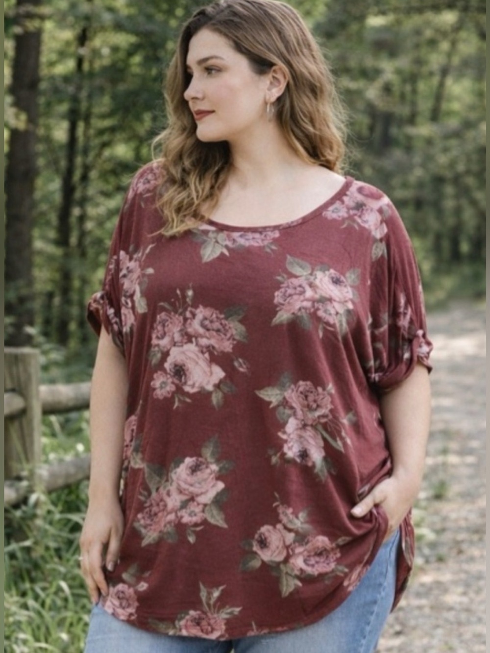Boho Rose Cottagecore Oversized Floral Top Flowy Soft Grunge